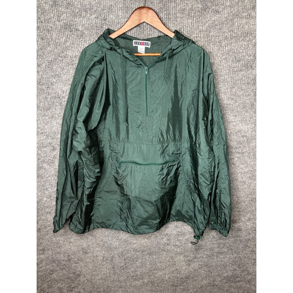 Vintage 90s Jerzees XXXL Green Hooded Nylon track jacket Anorak Windbreaker Y2K